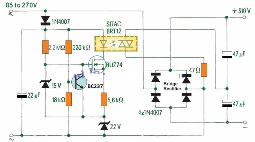 110 V to 310 V Converter Circuit