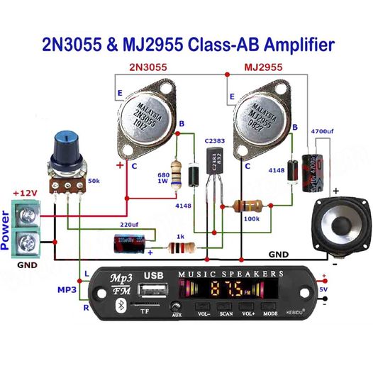 2N3055 & MJ2955 Class-AB Amplifier