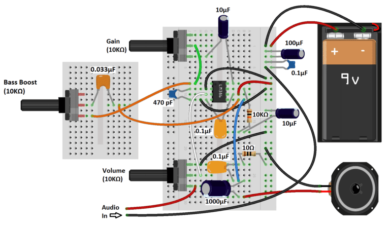 Build a great sounding audio amplifier (with bass boost) from the LM386