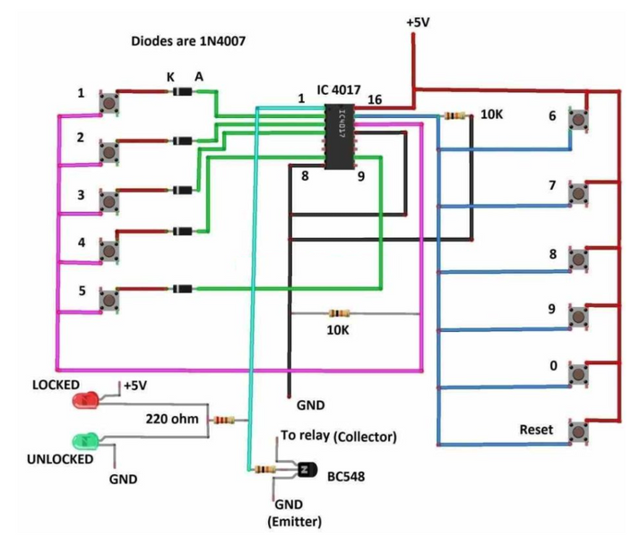 Password Lock Circuit Using IC 4017