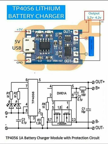 TP4056 1A Battery Charger Module with Protection Circuit