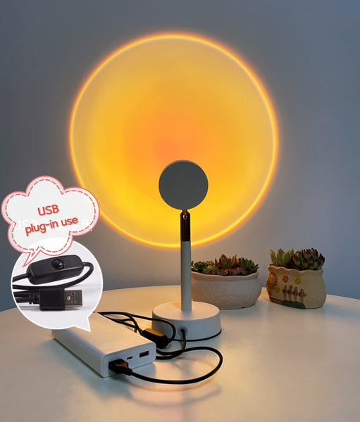 Sunset Projection Lamp, 360 Degree Rotation Rainbow Projection Lamp Led Light,Sunset Night Light Projector for Party Bedroom Decor,Ins live projection white floor lamp(Sunset Red)