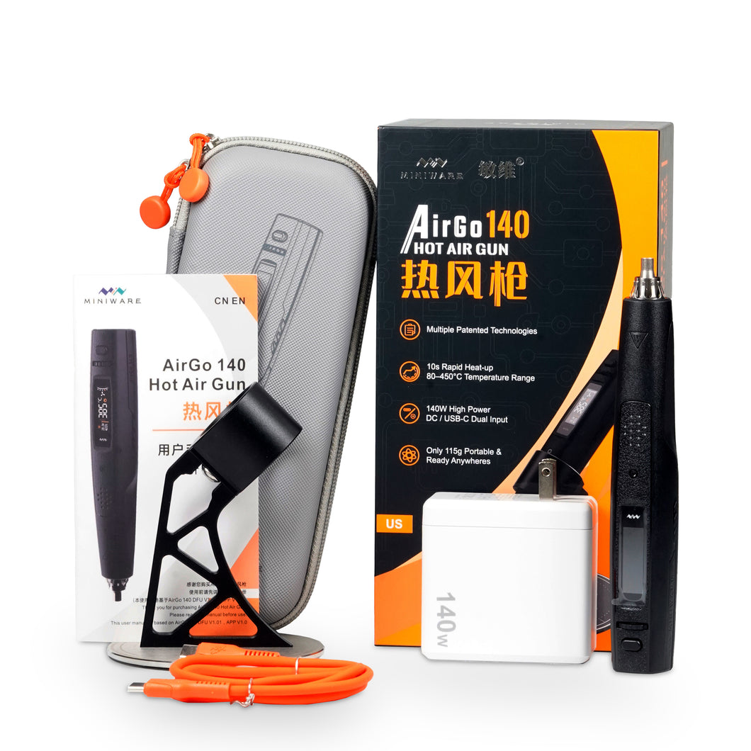 Mircoware Airgo140 Hot Air Gun Mini Soldering Station 140W 80-450C USB-C/DC Pen Solder Rework Tool